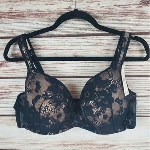 NWT Cacique 42D Black/Cream Bold Lace Balconette Lightly Lined Underwire Bra